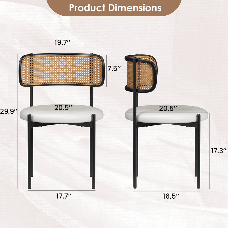 PU Leather Upholstered Seat Rattan Backrest Dining Chairs Set of 4 image number 3