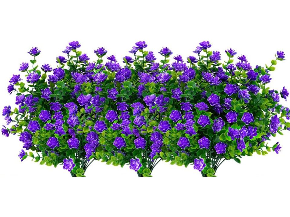 8 Bundle Purple Artificial Hanging Flowers UV Resistant Outdoor Garden Porch