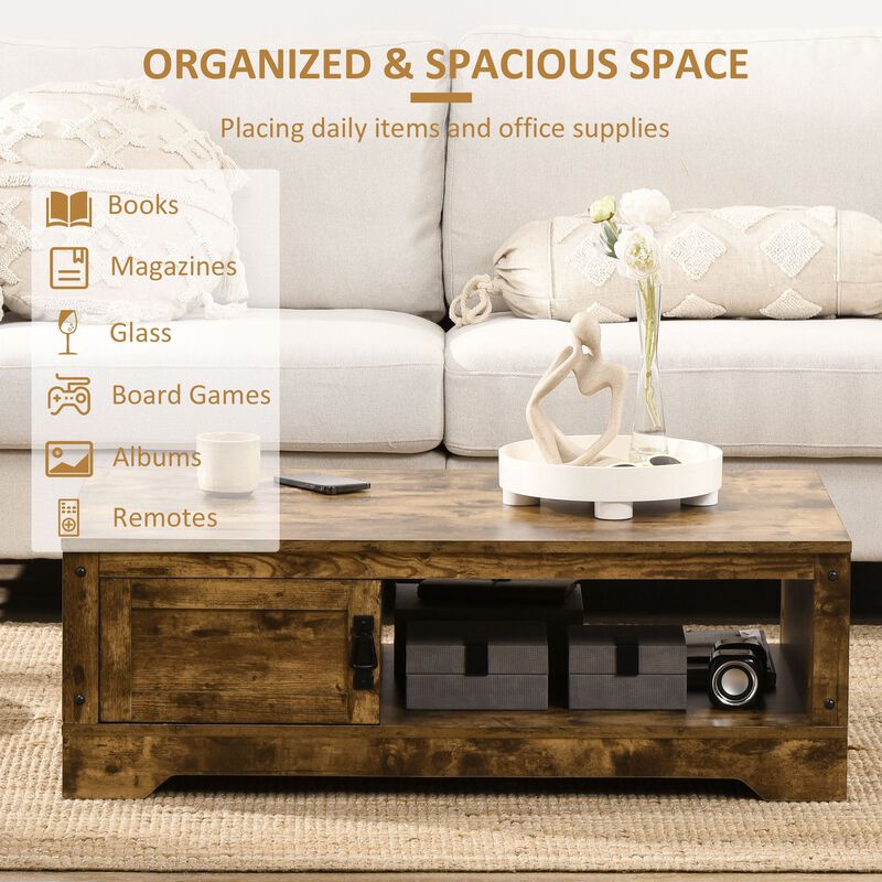 Rustic Brown Living Room Table: Vintage Coffee Table with Storage