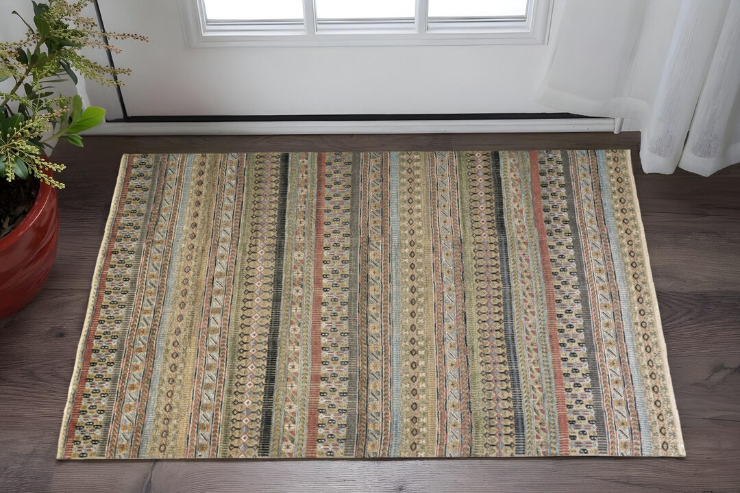 HomeRoots Striped Hand Knotted Area Rug