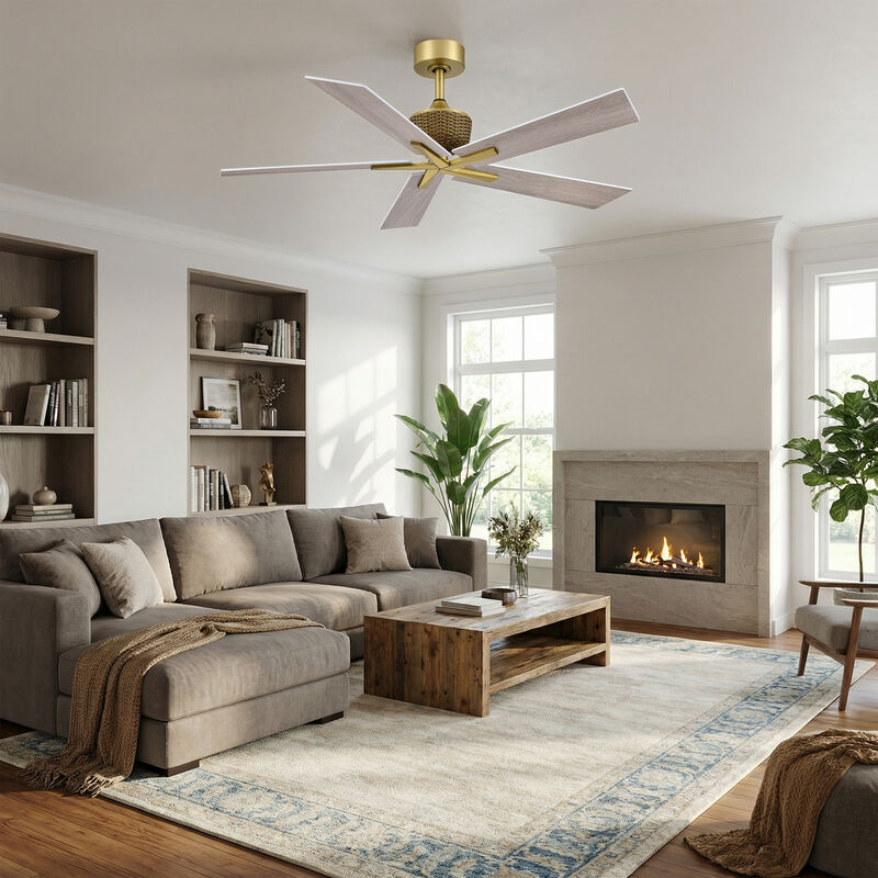 52" Modern Soft Brass 5-Blade Reversible Ceiling Fan with Remote, No Light image number 4