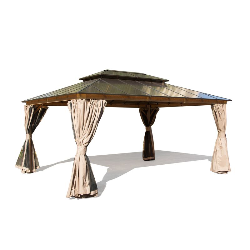 Streamdale 12x16FT Hardtop Gazebo with Polycarbonate Roof & Curtains