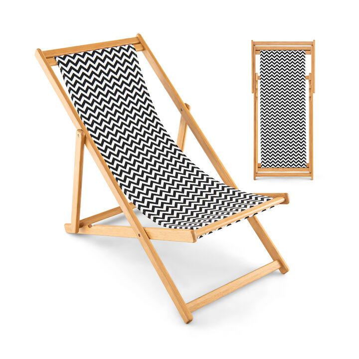 Folding Bamboo Sling Chair with Adjustable Backrest and Canvas-Natural