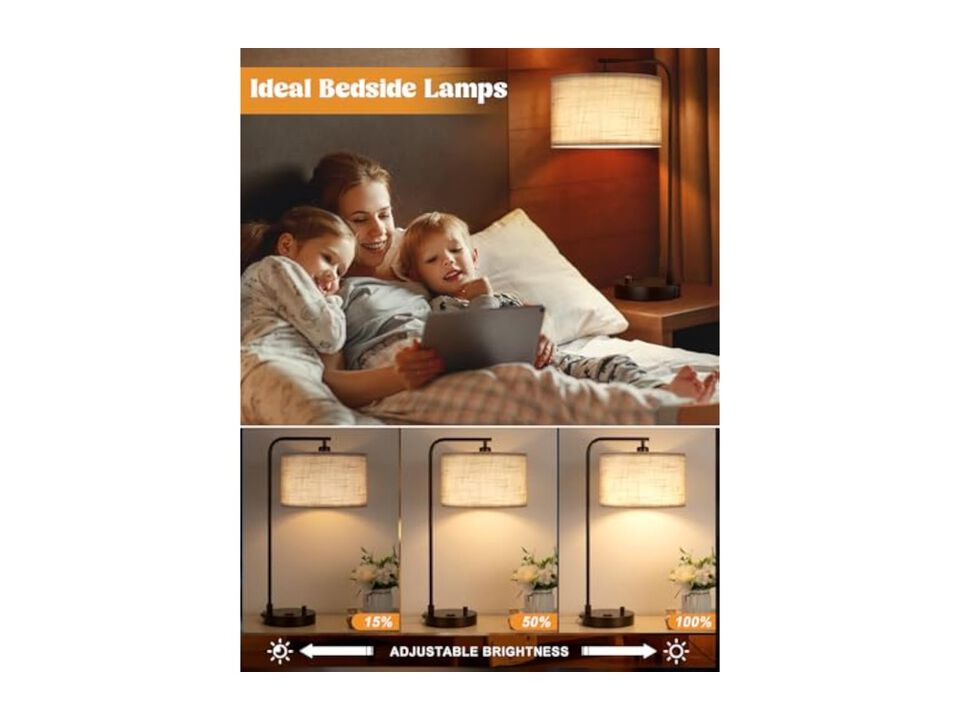 Dimmable LED USB Port Linen Desk Lamp For Living Room Bedroom Home Office