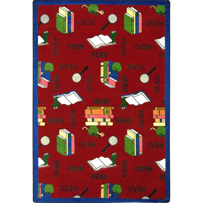 Joy Carpets Kid Essentials Bookworm 3'10 x 5'4 Area Rug in Color Red