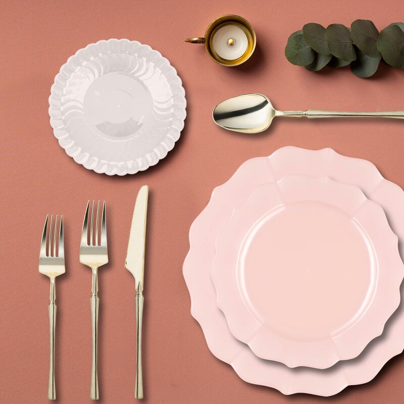 Pearl Pink Round Lotus Plastic Tableware Set image number 8