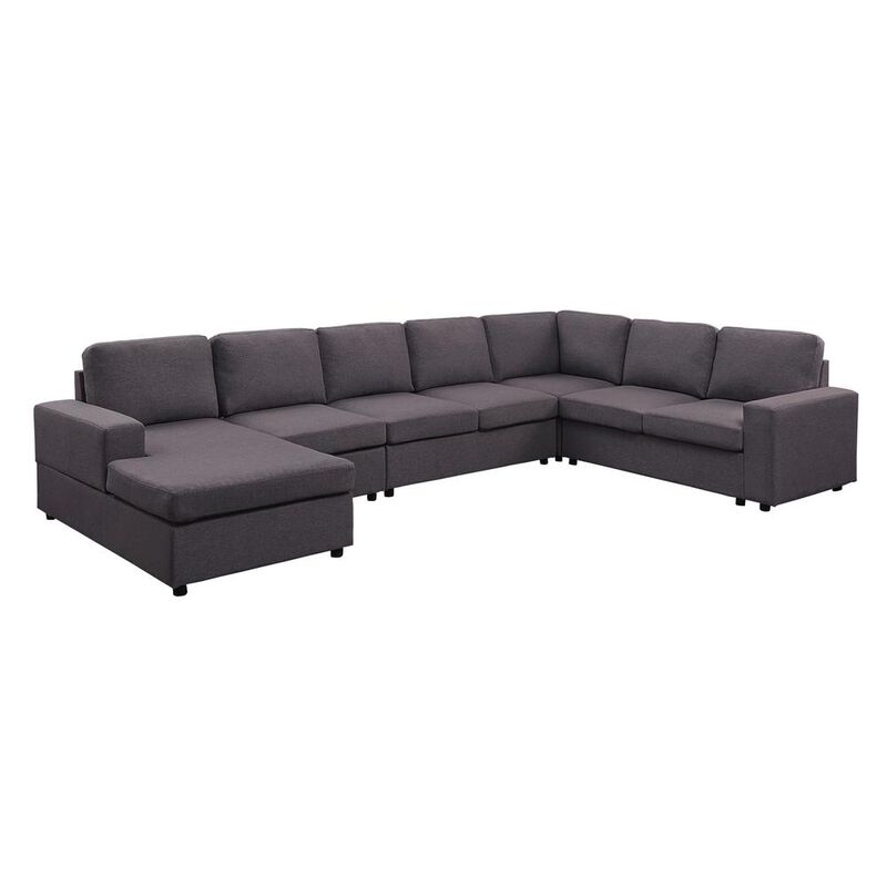 Lilola Home LILOLA Tifton Modular Sectional Sofa with Reversible Chaise in Dark Gray Linen