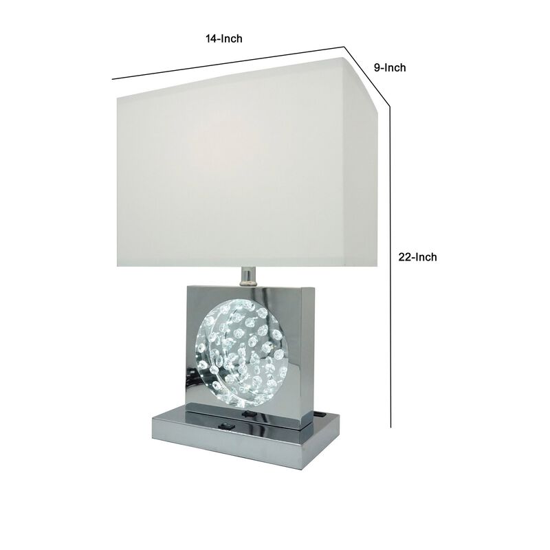 Rohi 22 Inch Table Lamp, White Fabric Shade, Chrome Base, LED Accents - Benzara