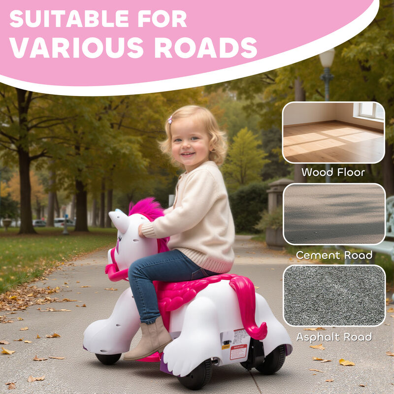 BreeBe 12V Unicorn Ride on Horse with Carrot Toy, Comb, Animal Sounds image number 6