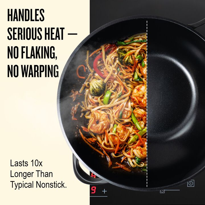 Alva Energy Ceramic Nonstick Wok Pan 8" Scratch Resistant Healthy Cooking Pan for Stir-Frying, Stay Cool Handle, Non Toxic, Easy to Clean, Compatible with All Stovetops, Induction Safe