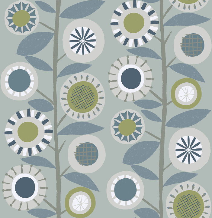 Sisu Light Blue Floral Geometric Wallpaper (Set of 2)