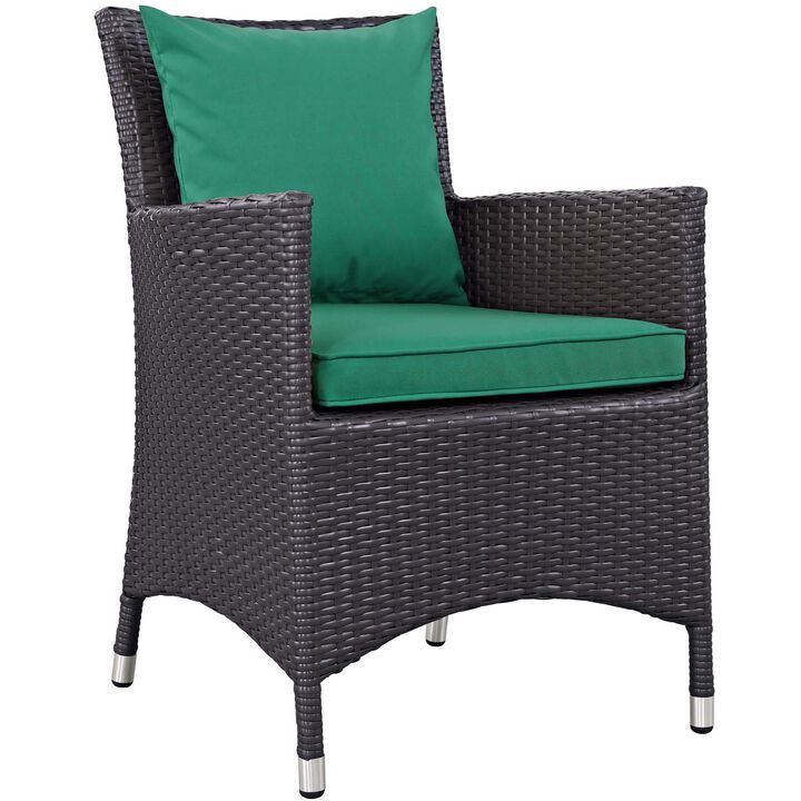 Modway Convene Wicker Rattan Outdoor Patio Dining Armchair with Cushion in Espresso Green