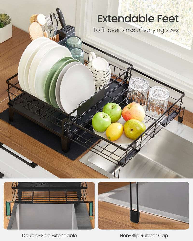 Kitchen Dish Rack with Drainboard and Extendable Spout Black image number 3