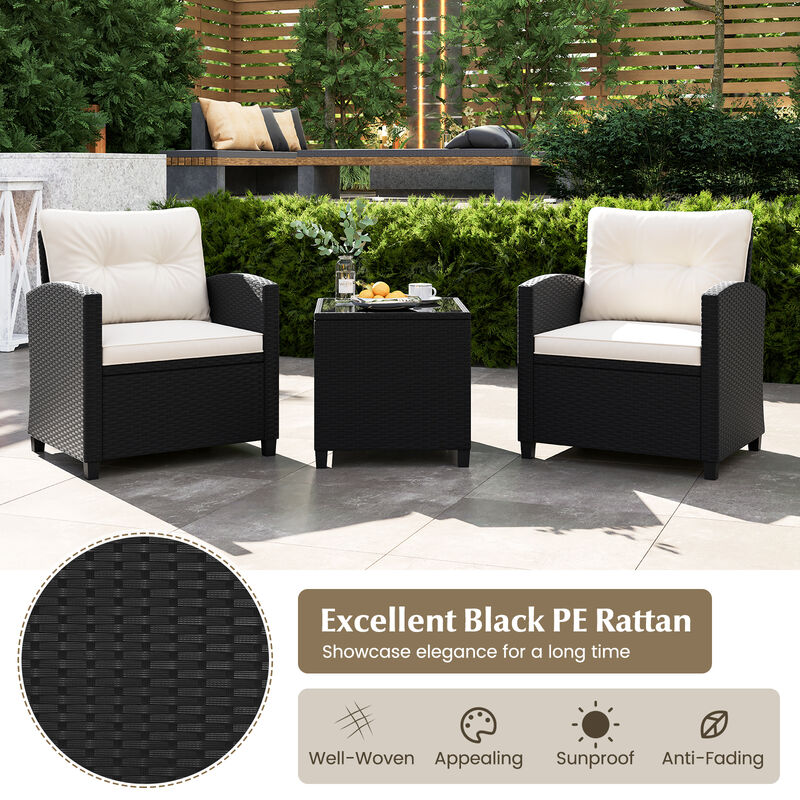 3 Pieces Patio Furniture Set with Tempered Glass Coffee Table image number 5