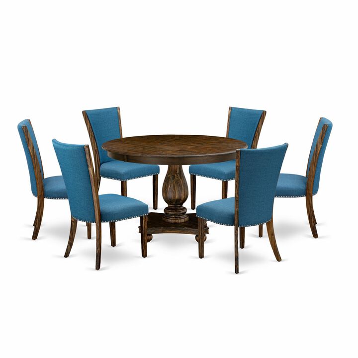 East West Furniture F2VE7-721 7Pc Dining Set - Round Table and 6 Parson Chairs - Distressed Jacobean Color