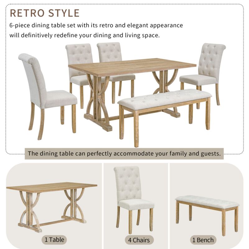 Poxtug Retro Farmhouse Rectangular Dining Set image number 3