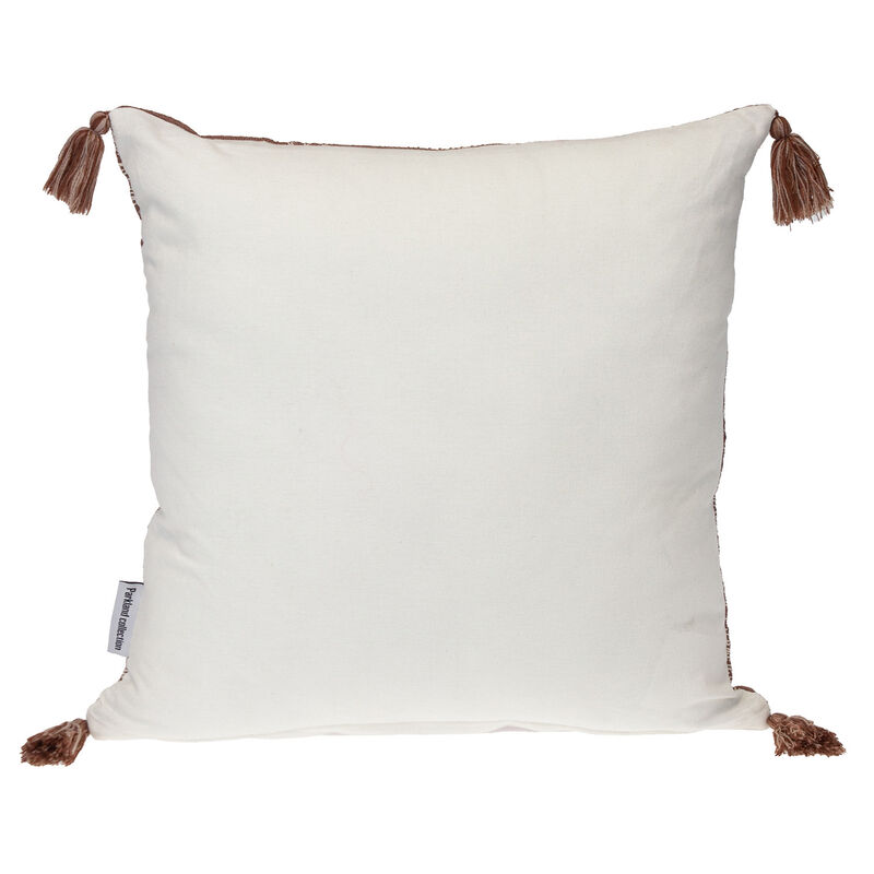 HomeRoots 18" Beige and Brown Cotton Throw Pillow with Tassels image number 2
