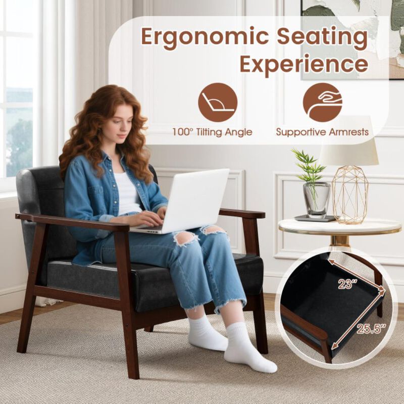 Rubber Wood Frame Accent Chair with Armrest image number 6