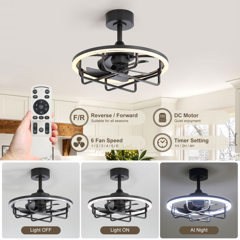 Breezary 20 Inch Caged LED Ceiling Fan with Light, Dimmable 3CCT, 6 Speed, Remote image number 4