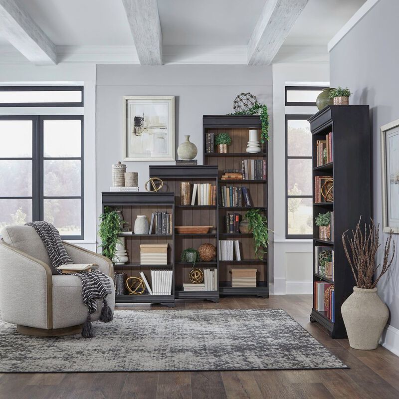 Liberty Furniture Meritage Stepped Bookcase Wall - 4 Piece Set for Home Office - Aged Charcoal image number 5