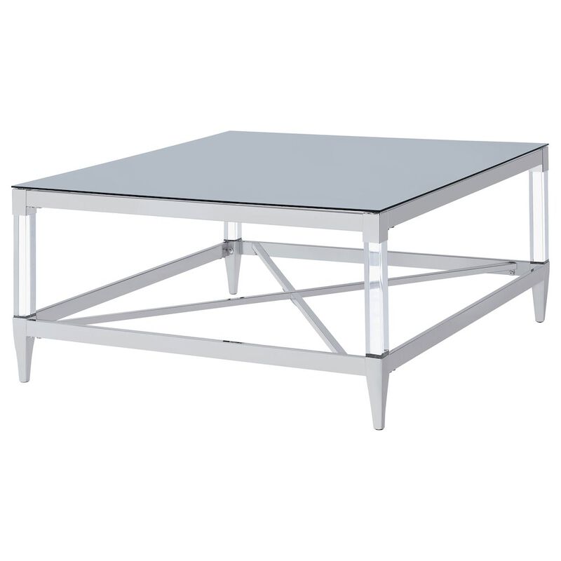 Plethoria Home Chrome Square Coffee Table with Acrylic Legs