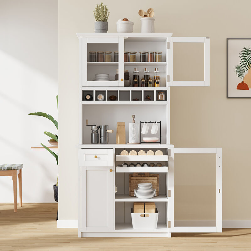 Freestanding Buffet with Hutch Tall Kitchen Pantry Storage Cabinet image number 1
