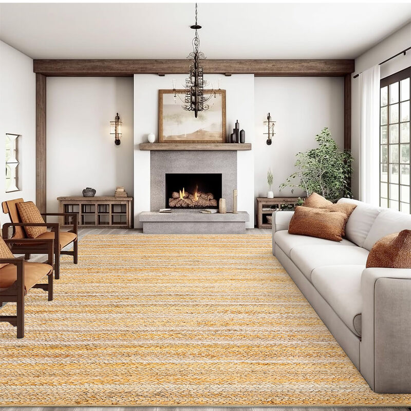 9X12 FT Large Washable Rug Netural Braided Rug Low Pile Rug Modern Rug StainResisitant Carpet image number 6