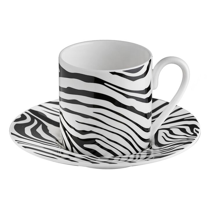 Coffee Cup & Saucer ZEBRAGE Set of 2 in Luxury Box  diam. 2.3", H 2.5", Cap. 4 oz, Saucer diam. 4.75"