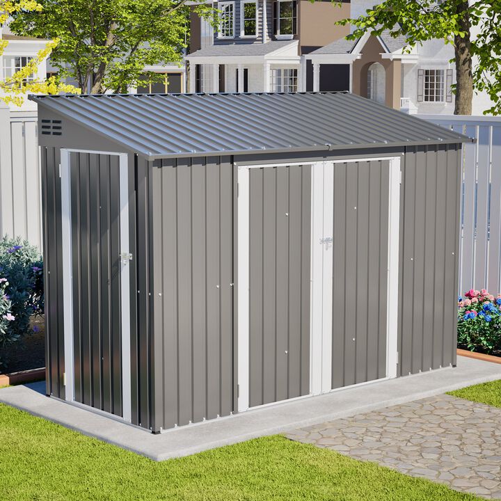 9 x 4 FT Outdoor Storage Shed with Lockable Door, Heavy Duty Metal Waterproof Garden Shed