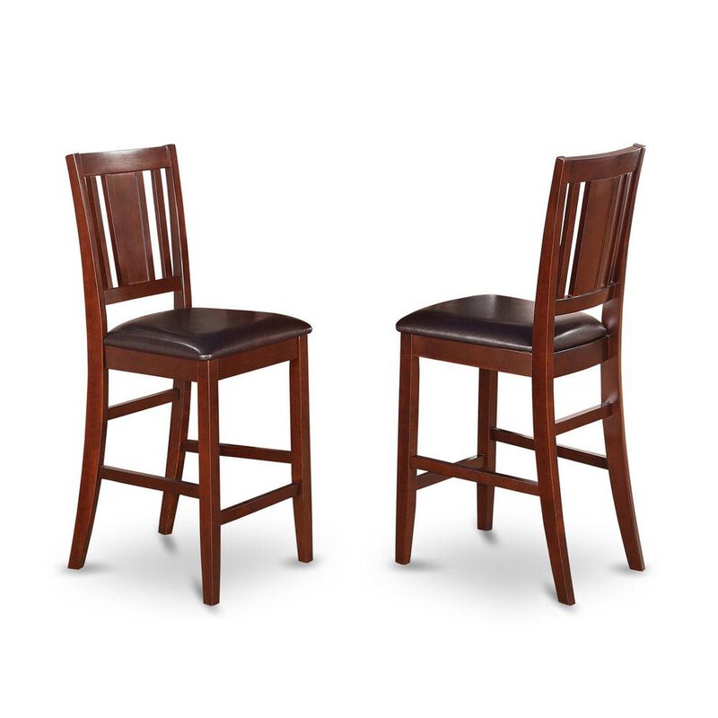 East West Furniture Buckland  Counter  Height  Dining  Chair  with  Leather  Uphostered  Seat  in  Mahogany  Finish,  Set  of  2