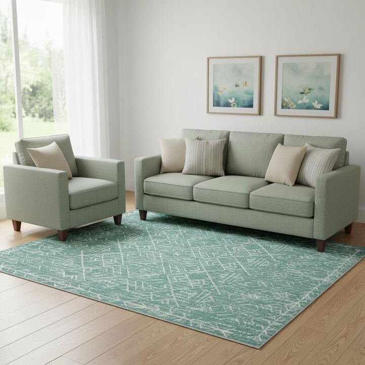 HomeRoots Abstract Geometric Distressed Washable Area Rug