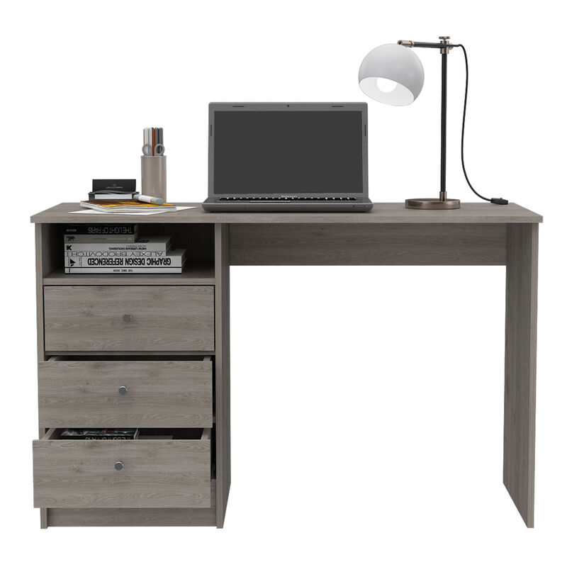 DEPOT E-SHOP Nemocon 3 Drawer Computer Desk With 1-Open Storage Shelf, Light Gray