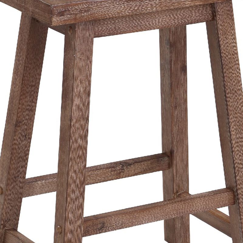 Wooden Frame Saddle Seat Counter Height Stool with Angled Legs, Brown-Benzara