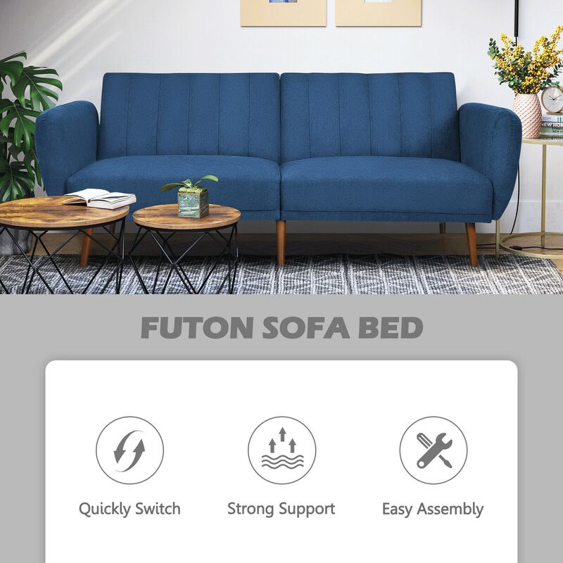 Convertible Futon Sofa Bed Adjustable Couch Sleeper with Wood Legs