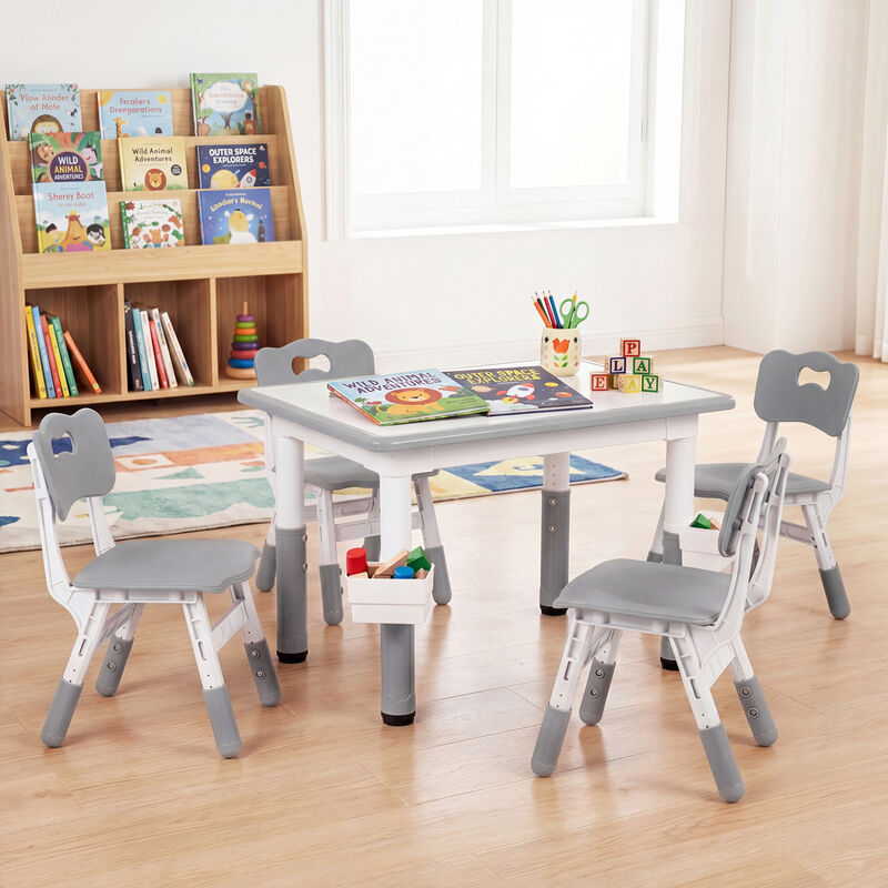 Kids Table and 4 Chairs Set with Graffiti Top and Baskets image number 4