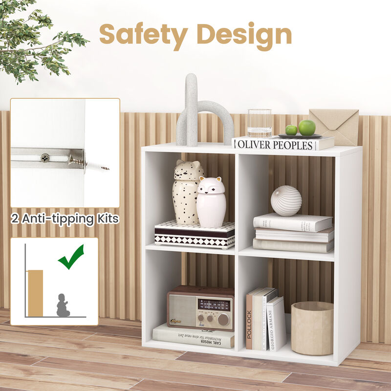 4 Cube Bookshelf with Back Guardrail for Living Room Bedroom