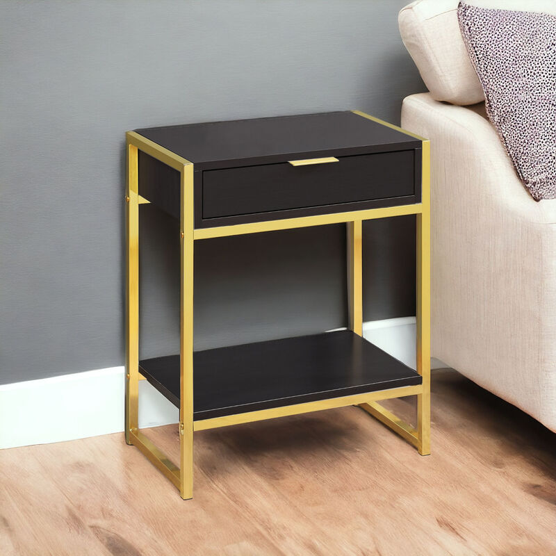 Functional Wood and Metal End Table &ndash; Space-Saving Side Table with Storage Drawer