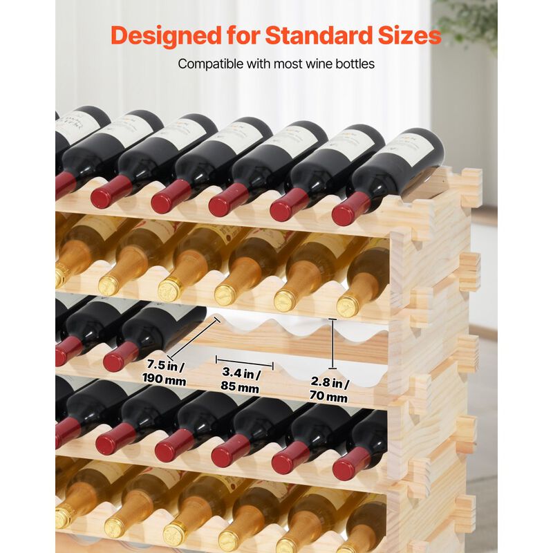 Stackable 96 Bottle Wine Rack with 8 Tiers for Kitchen, Cellar and Bar-Natural image number 7