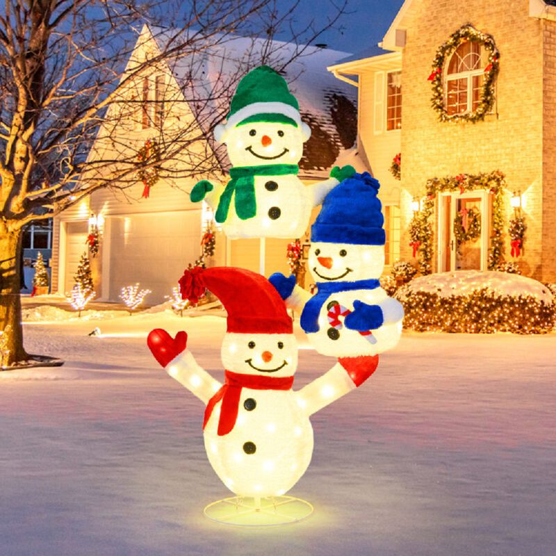 5-Foot Lighted Stacked Snowman Christmas Decoration with 110 LED Lights image number 3