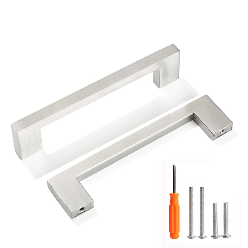 Redunest Cabinet Pulls Brushed Nickel Cabinet Handles Square Drawer Pulls, 5 Pack 5 Inch Stainless Steel Kitchen Door Cupboard C