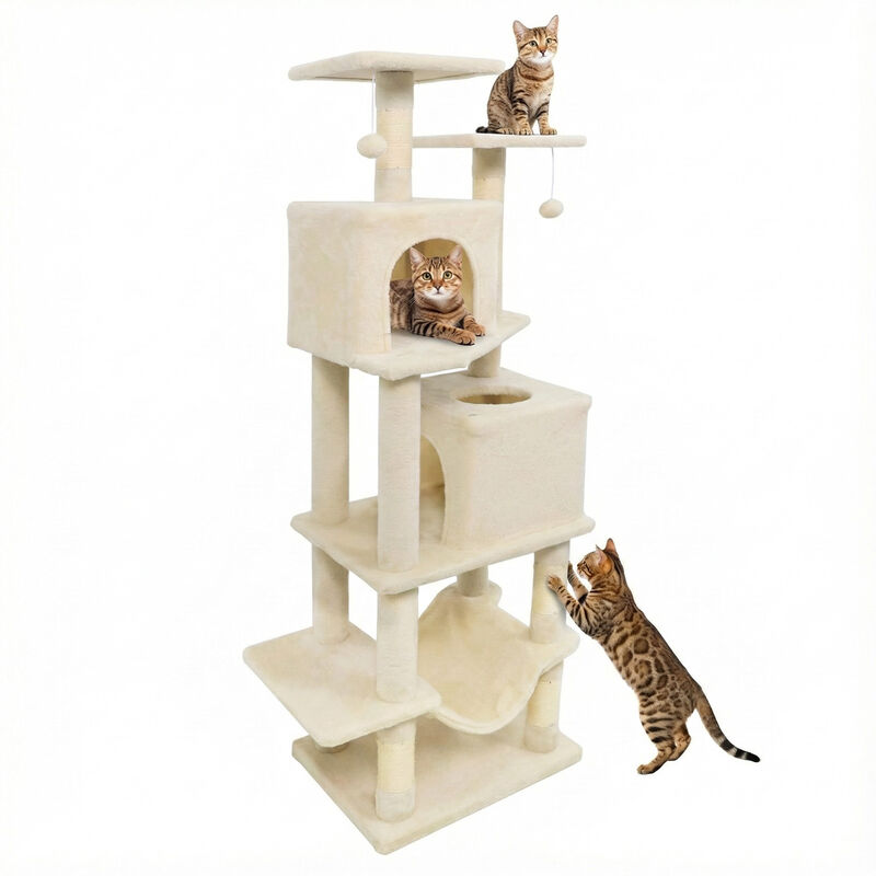 57" Multi-Level Cat Tower with 2 Condos, Hammock, and Dangling Balls image number 4