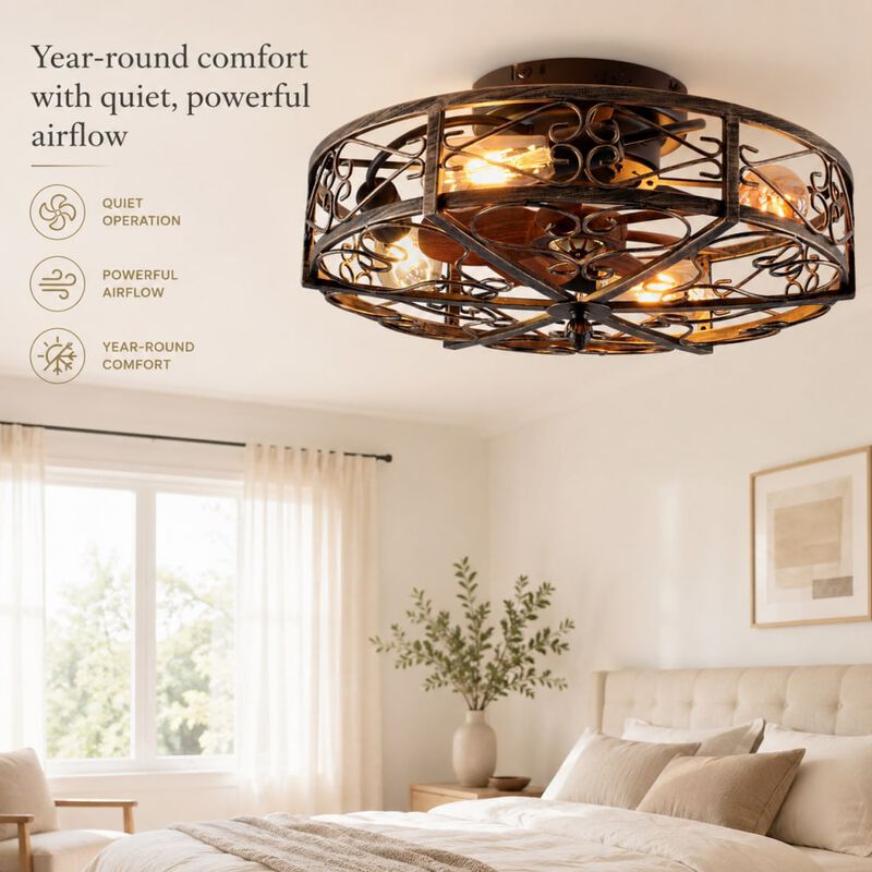 ELEMENT ACE Caged Ceiling Fan with Lights, Remote Control, Reversible DC Motor, Six Speeds and Timer for Indoor Rooms image number 4