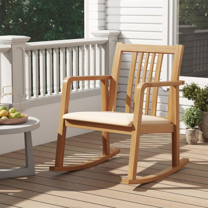Single Rocking Chair with Slatted Back and Curved Armrests
