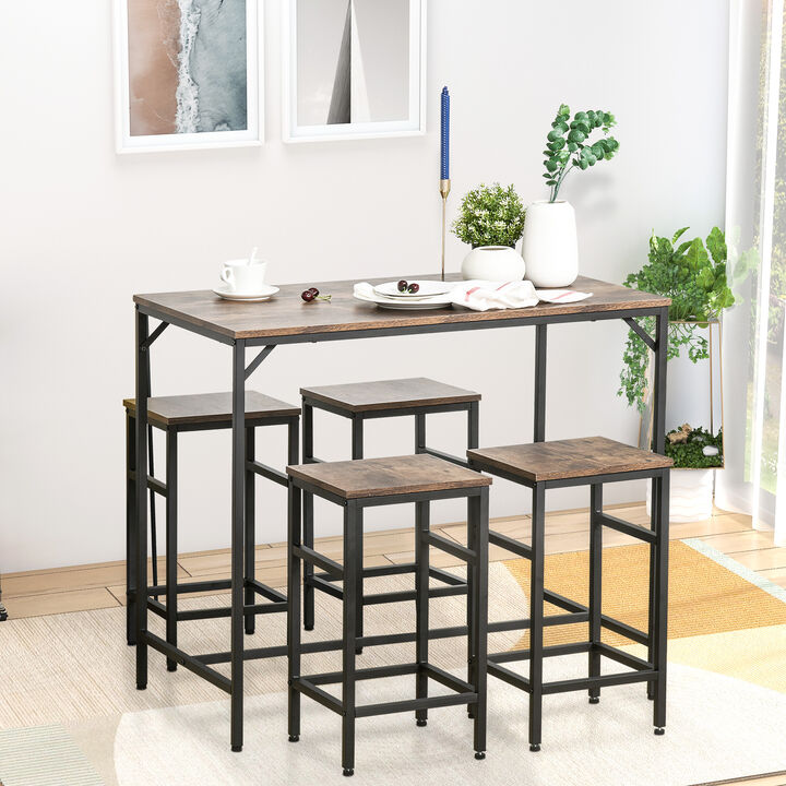 Wooden 4 Seater Dinner Tabletop Furniture Set with 4 Chairs & Steel Legs, Black