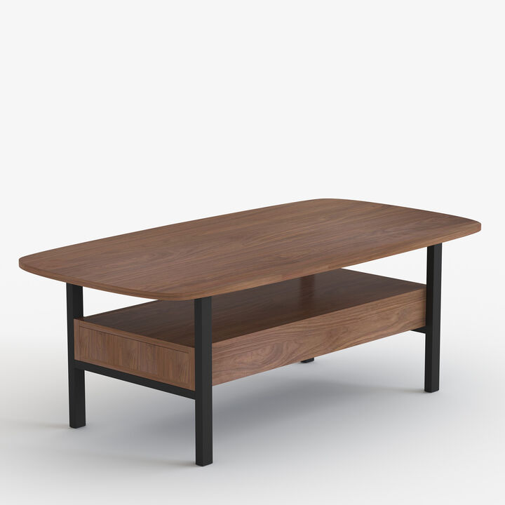Wooden Coffee Table with 2 Drawers & Open Shelve 47.2" Walnut