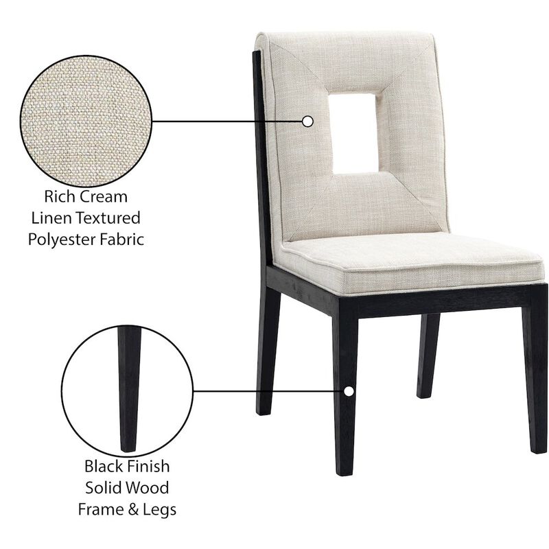 Meridian Furniture Gwendolyn Cream Linen Textured Fabric Dining Side Chair, Set of 2