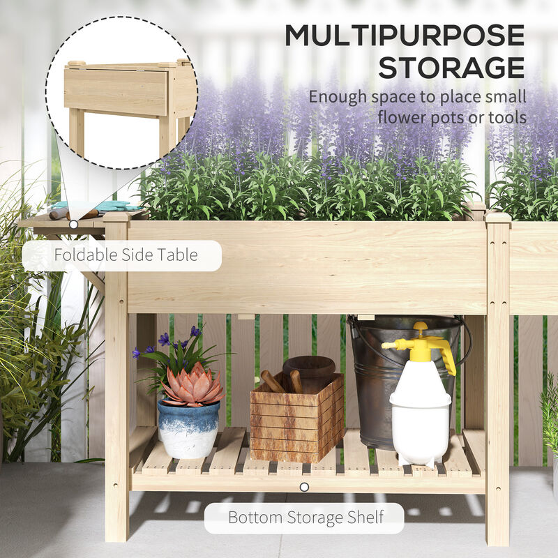 Hivvago Wooden Raised Planter with Side Table and Bottom Shelf image number 4
