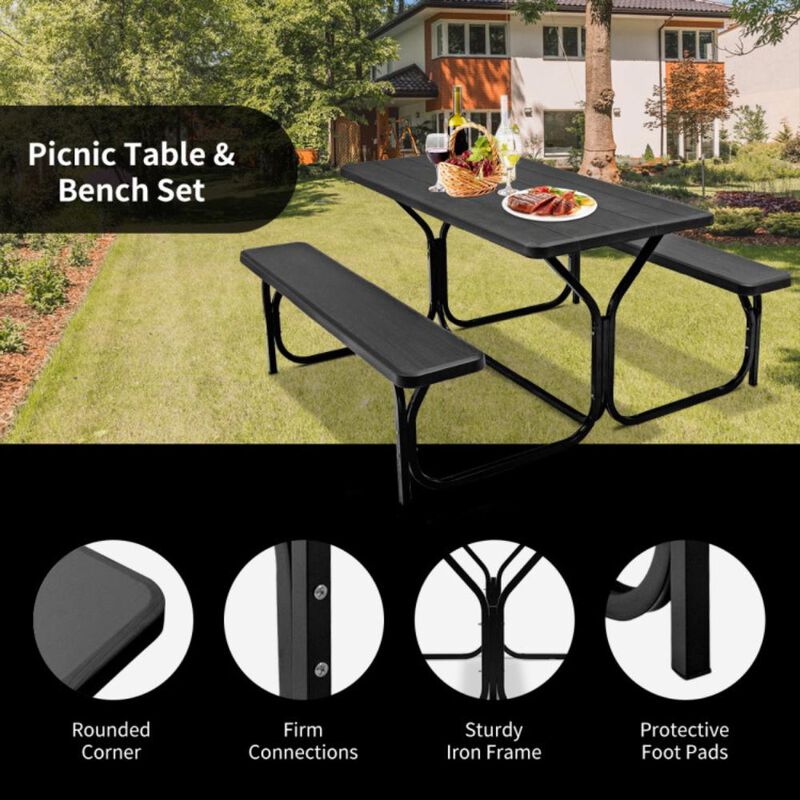 Hivvago HDPE Outdoor Picnic Table Bench Set with Metal Base