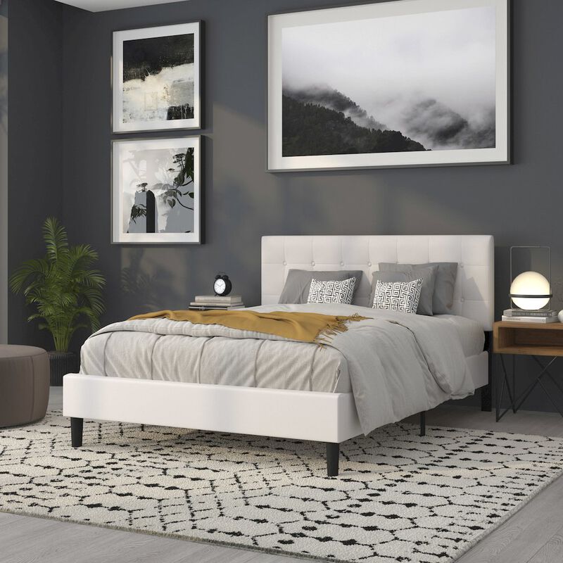Flash Furniture Tufted Upholstered Queen Size Headboard in White Vinyl image number 8