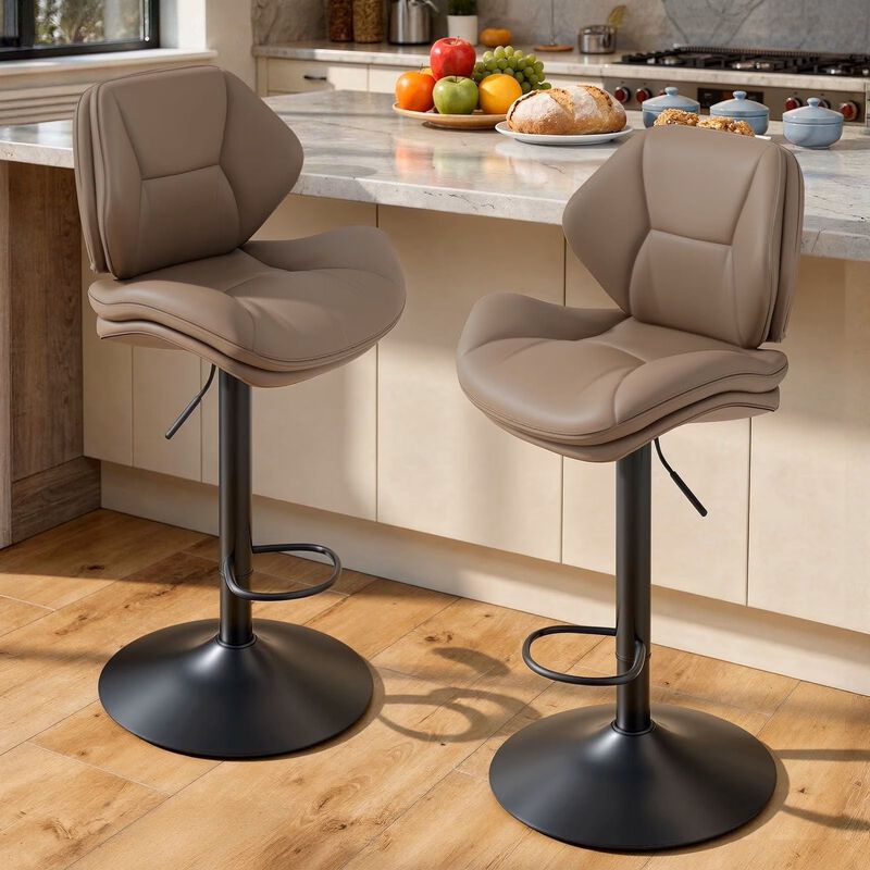 Modern Ergonomic PU Leather Bar Stools, Adjustable Counter Height Stools with Double-Layer Cushion, Steady Stainless Steel Frame Rustic Kitchen Island Chairs for Outdoor image number 1
